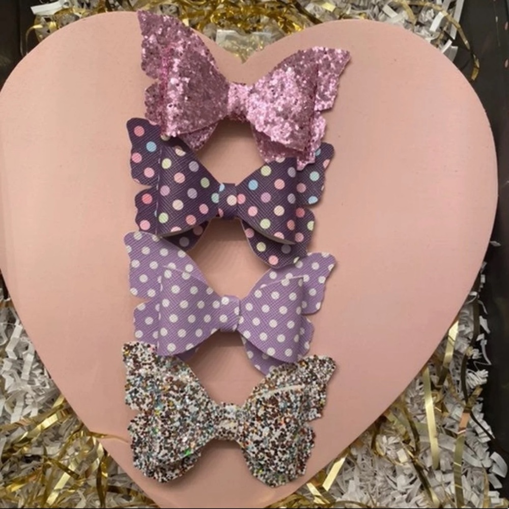 Faux leather butterfly hair bows